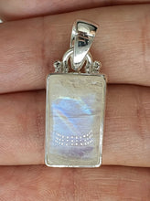 Load image into Gallery viewer, Rectangle Rainbow Moonstone Pendant, Sterling Silver, Goddess Gemstone, Soul Talisman - GemzAustralia 