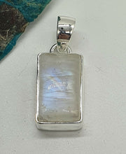 Load image into Gallery viewer, Rectangle Rainbow Moonstone Pendant, Sterling Silver, Goddess Gemstone, Soul Talisman - GemzAustralia 