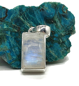 Rectangle Rainbow Moonstone Pendant, Sterling Silver, Goddess Gemstone, Soul Talisman - GemzAustralia 