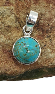 Round Turquoise Pendant, Sterling Silver, December Birthstone, Blue Turquoise, Protection - GemzAustralia 