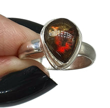 Load image into Gallery viewer, Ammolite Ring, Size 7.5, Sterling Silver, Pear Shaped, Fossilized Ammonite - GemzAustralia 