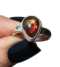 Load image into Gallery viewer, Ammolite Ring, Size 7.5, Sterling Silver, Pear Shaped, Fossilized Ammonite - GemzAustralia 