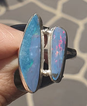 Load image into Gallery viewer, Australian Opal Ring, Size 7.5, Sterling Silver, Aura Gem, Psychic Gem, Two Stone Ring - GemzAustralia 