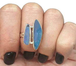 Australian Opal Ring, Size 7.5, Sterling Silver, Aura Gem, Psychic Gem, Two Stone Ring - GemzAustralia 