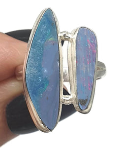 Australian Opal Ring, Size 7.5, Sterling Silver, Aura Gem, Psychic Gem, Two Stone Ring - GemzAustralia 