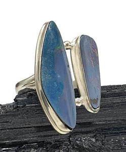 Australian Opal Ring, Size 7.5, Sterling Silver, Aura Gem, Psychic Gem, Two Stone Ring - GemzAustralia 