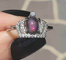 Load image into Gallery viewer, Black Opal &amp; White Sapphire Crown Ring, Size 7.5, Sterling Silver, Lucky Stone, Hope Stone - GemzAustralia 