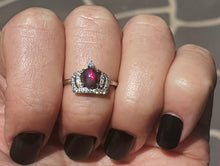Load image into Gallery viewer, Black Opal &amp; White Sapphire Crown Ring, Size 7.5, Sterling Silver, Lucky Stone, Hope Stone - GemzAustralia 