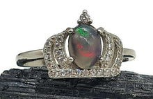 Load image into Gallery viewer, Black Opal &amp; White Sapphire Crown Ring, Size 7.5, Sterling Silver, Lucky Stone, Hope Stone - GemzAustralia 