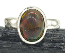 Load image into Gallery viewer, Australian Black Opal Ring, Size 6, Sterling Silver, Oval Shaped, October Birthstone - GemzAustralia 