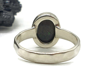 Australian Black Opal Ring, Size 6, Sterling Silver, Oval Shaped, October Birthstone - GemzAustralia 