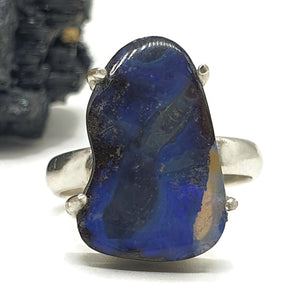 Boulder Opal Ring, Size 9, Solid Opal, Australian Opal, Sterling Silver, October Birthstone - GemzAustralia 