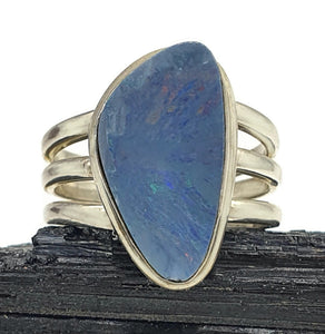 Australian Opal Ring, size 9, Sterling Silver, Blue, Green & Pink Opal, Love and Passion Gem - GemzAustralia 