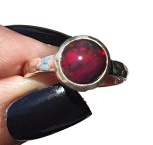 Australian Black Opal Ring, Size 9, Sterling Silver, Round Shape, October Birthstone - GemzAustralia 