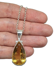 Citrine Pendant, Sterling Silver, 30 carats, Pear Faceted, November Birthstone - GemzAustralia 