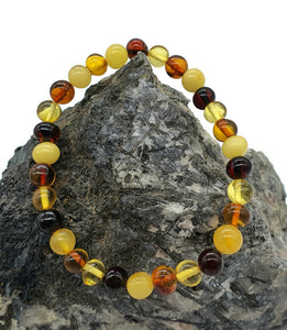 Round beaded Baltic Amber Bracelet, Fossilized Tree Resin - GemzAustralia 