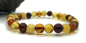 Round beaded Baltic Amber Bracelet, Fossilized Tree Resin - GemzAustralia 