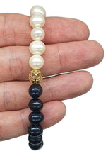 Load image into Gallery viewer, Black &amp; White Pearl Bracelet, Freshwater Pearls, Elasticised, June Birthstone, Ornate - GemzAustralia 