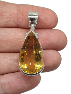 Citrine Pendant, Sterling Silver, 30 carats, Pear Faceted, November Birthstone - GemzAustralia 