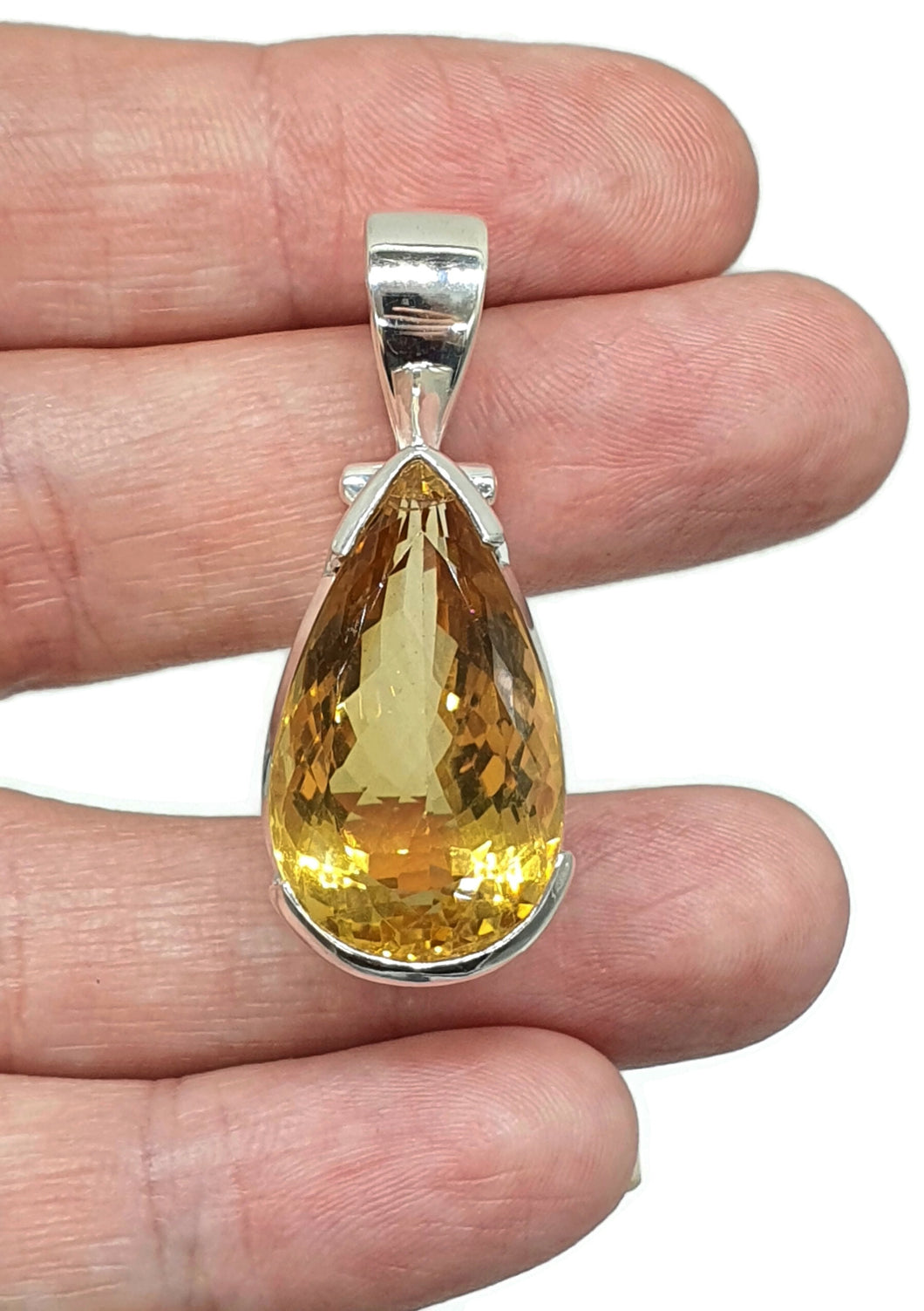 Citrine Pendant, Sterling Silver, 30 carats, Pear Faceted, November Birthstone - GemzAustralia 