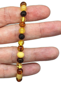 Round beaded Baltic Amber Bracelet, Fossilized Tree Resin - GemzAustralia 