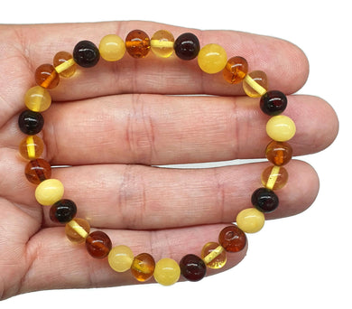 Round beaded Baltic Amber Bracelet, Fossilized Tree Resin - GemzAustralia 