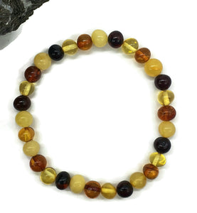 Round beaded Baltic Amber Bracelet, Fossilized Tree Resin - GemzAustralia 