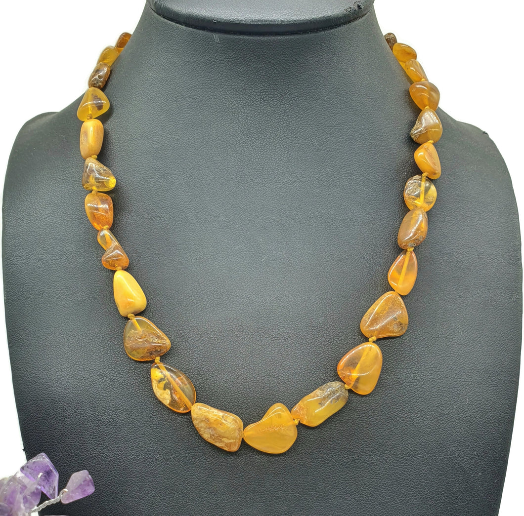 Chunky Baltic Amber Necklace, 47cm, Fossilized Tree Resin, Butterscotch Amber - GemzAustralia 