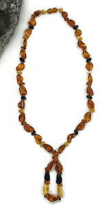 Baltic Amber Necklace, 53cm, Fossilized Tree Resin, Cognac, Black/Cherry & Butterscotch - GemzAustralia 
