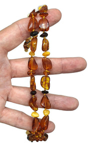 Baltic Amber Necklace, 53cm, Fossilized Tree Resin, Cognac, Black/Cherry & Butterscotch - GemzAustralia 