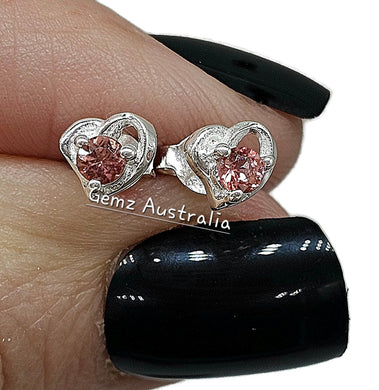 Pink Tourmaline Stud Earrings, Sterling Silver, Heart Shaped Studs, Pink Gemstone Studs - GemzAustralia 