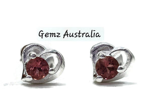 Pink Tourmaline Stud Earrings, Sterling Silver, Heart Shaped Studs, Pink Gemstone Studs - GemzAustralia 