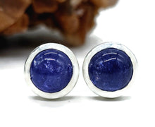 Load image into Gallery viewer, Tanzanite Studs, Sterling Silver, Round Shaped, Cabochon Earrings, Solitaire studs - GemzAustralia 