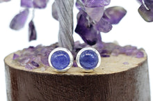 Load image into Gallery viewer, Tanzanite Studs, Sterling Silver, Round Shaped, Cabochon Earrings, Solitaire studs - GemzAustralia 