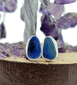 Australian Opal Studs, Sterling Silver, Blue Opal, Love and Passion Stone, Opal Doublets - GemzAustralia 