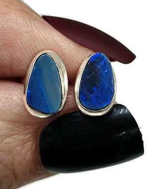 Australian Opal Studs, Sterling Silver, Blue Opal, Love and Passion Stone, Opal Doublets - GemzAustralia 