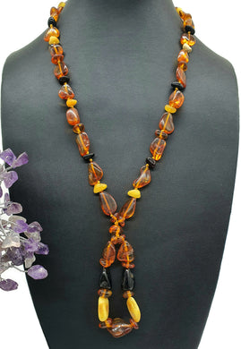 Baltic Amber Necklace, 53cm, Fossilized Tree Resin, Cognac, Black/Cherry & Butterscotch - GemzAustralia 