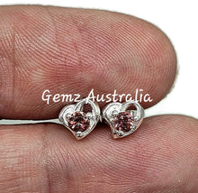 Load image into Gallery viewer, Pink Tourmaline Stud Earrings, Sterling Silver, Heart Shaped Studs, Pink Gemstone Studs - GemzAustralia 