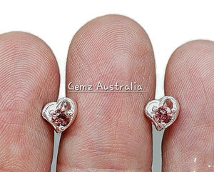 Pink Tourmaline Stud Earrings, Sterling Silver, Heart Shaped Studs, Pink Gemstone Studs - GemzAustralia 