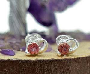 Pink Tourmaline Stud Earrings, Sterling Silver, Heart Shaped Studs, Pink Gemstone Studs - GemzAustralia 