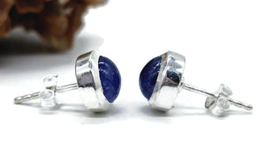 Tanzanite Studs, Sterling Silver, Round Shaped, Cabochon Earrings, Solitaire studs - GemzAustralia 
