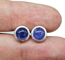 Load image into Gallery viewer, Tanzanite Studs, Sterling Silver, Round Shaped, Cabochon Earrings, Solitaire studs - GemzAustralia 