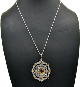 Citrine, Blue Topaz & White Zircon Pendant, Sterling Silver, November and December - GemzAustralia 