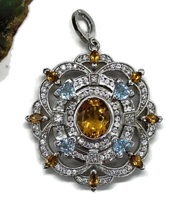 Citrine, Blue Topaz & White Zircon Pendant, Sterling Silver, November and December - GemzAustralia 