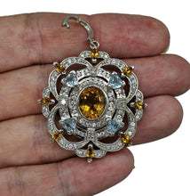 Load image into Gallery viewer, Citrine, Blue Topaz &amp; White Zircon Pendant, Sterling Silver, November and December - GemzAustralia 