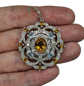 Citrine, Blue Topaz & White Zircon Pendant, Sterling Silver, November and December - GemzAustralia 