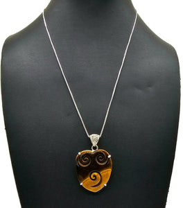 Tiger's Eye Pendant, Sterling Silver, Scroll Carving, Kundalini Awakening, Courage Stone - GemzAustralia 