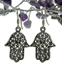 Load image into Gallery viewer, Hamsa Hand Earrings, Sterling Silver, Oxidized Silver, Universal sign of protection - GemzAustralia 