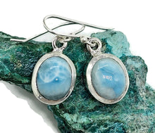 Load image into Gallery viewer, Larimar Earrings, Dolphin Stone, Stone of Atlantis, Sterling Silver, Oval Shaped - GemzAustralia 