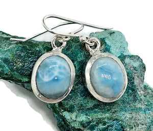 Larimar Earrings, Dolphin Stone, Stone of Atlantis, Sterling Silver, Oval Shaped - GemzAustralia 